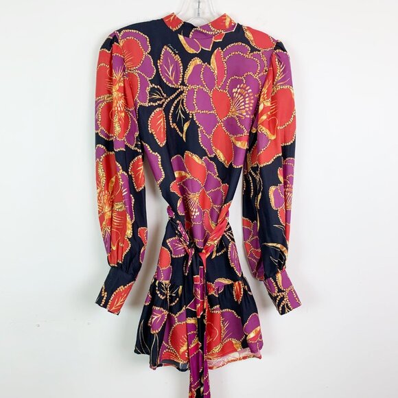 Farm Rio Shiny Chita Long Sleeve Satin Mini Dress Size XS - Picture 4 of 16